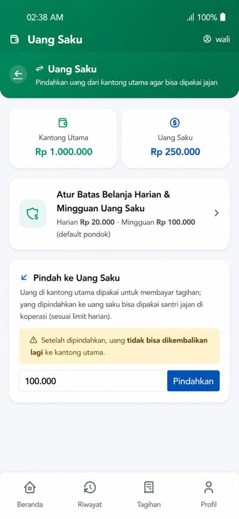 Form pindah ke uang saku