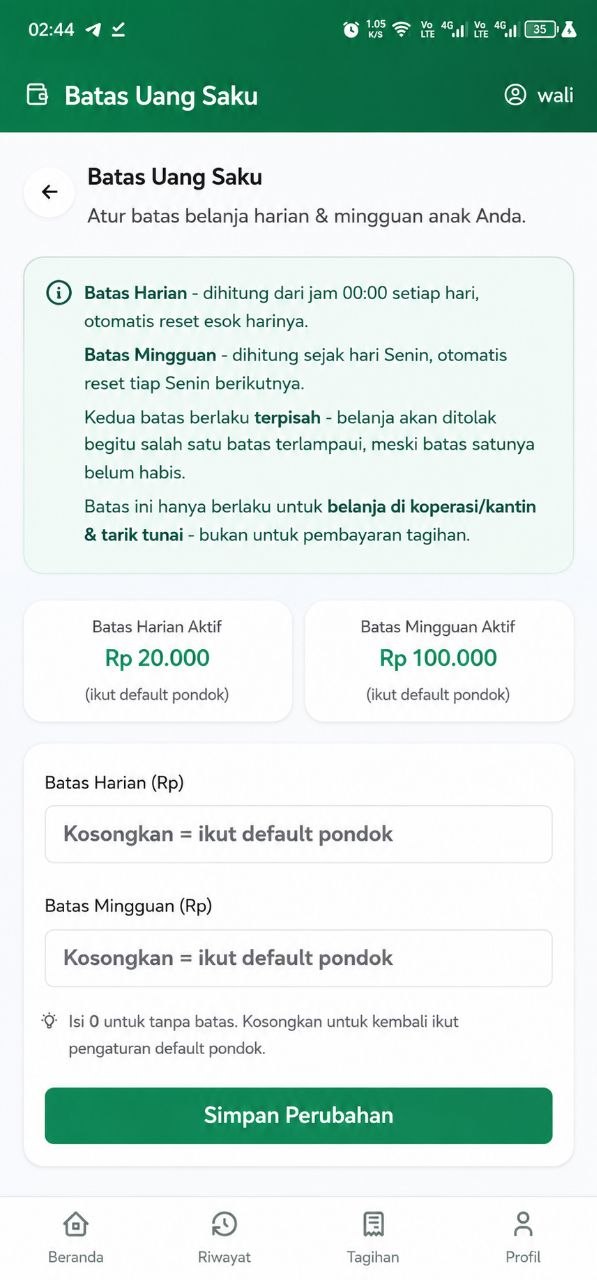 Form atur batas uang saku