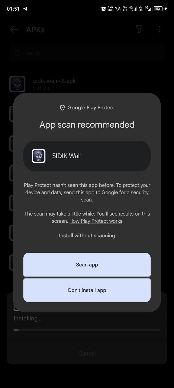 Dialog Google Play Protect saat instalasi