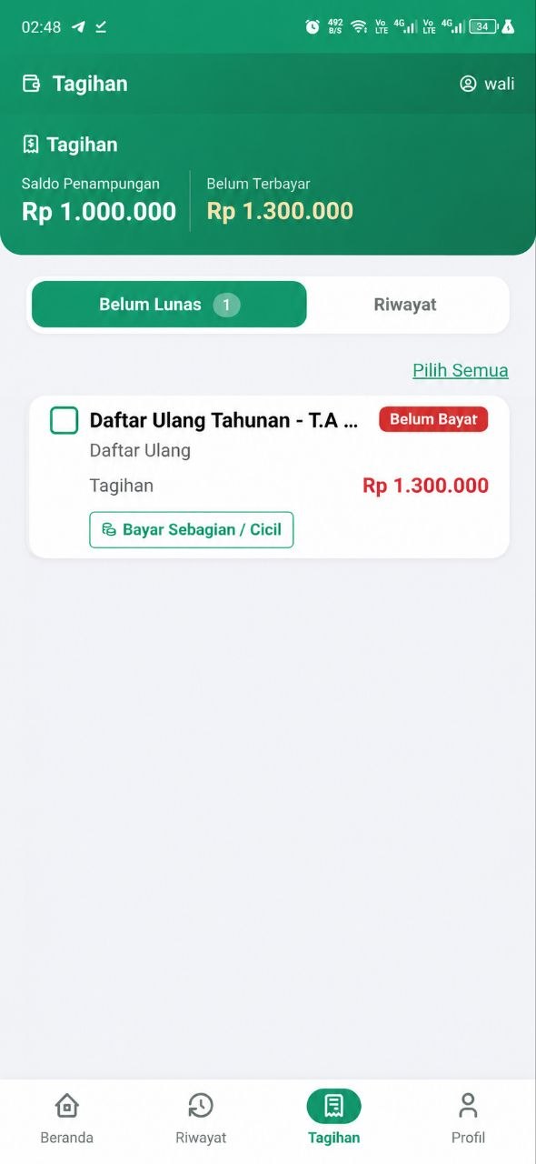 Daftar tagihan belum lunas
