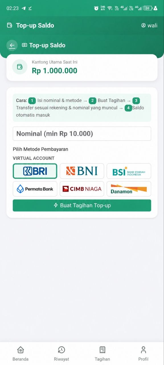 Pilih metode & nominal top-up